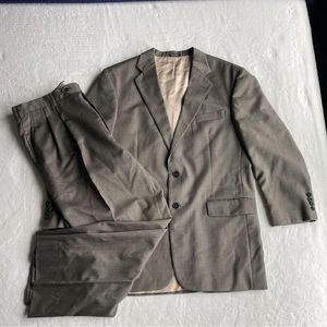 Oscar de la Renta Mens Brown Herringbone Wool Cashmere 2 Piece Suit 44L, 38x29